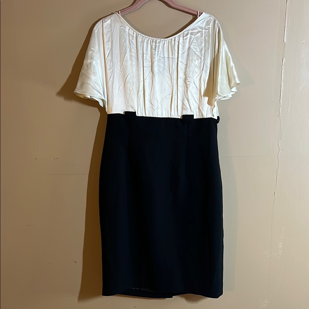 Calvin Klein Black and White Ruffled Sheath Dress